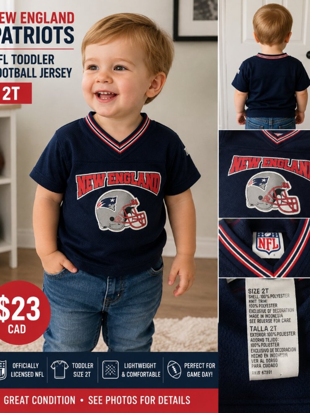 🏈 New England Patriots NFL Toddler 2T Football Jersey Shirt